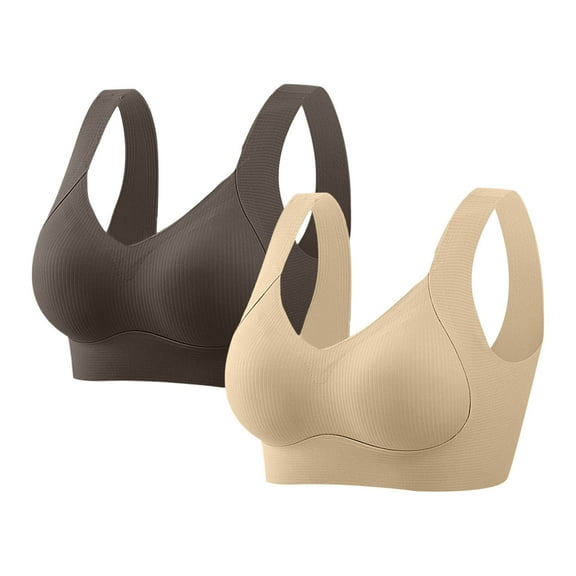 gbyLJF 2PC Women's Plus Size Underwear Solid Color Seamless Comfort Sports Bras Full Coverage Gathered Bras Without Underwire Daily Bras