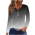thumbnail image 1 of gbyLJF 3/4 Length Sleeve Tops Womens Casual Button Tunic Fall Loose Notch V Neck Shirts Plus Size Outdoor Clothing A02_Gray L, 1 of 5