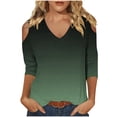 thumbnail image 1 of gbyLJF 3/4 Length Sleeve for Womens Fall Tops Off The Shoulder Shirts Summer V Neck T-Shirt Solid Color Tunic Tees A03_Green L, 1 of 5