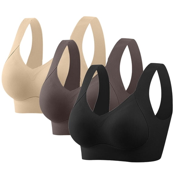 gbyLJF 3PC Women's Plus Size Underwear Solid Color Seamless Comfort Sports Bras Full Coverage Gathered Bras Without Underwire Daily Bras