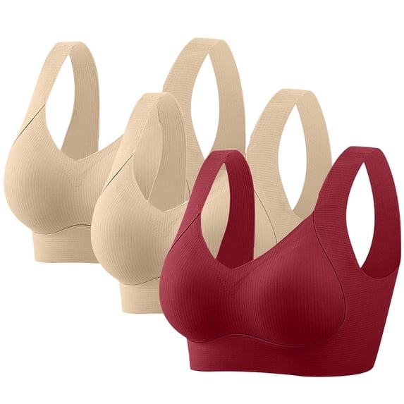gbyLJF 3PC Women's Plus Size Underwear Solid Color Seamless Comfort Sports Bras Full Coverage Gathered Bras Without Underwire Daily Bras