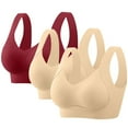 thumbnail image 1 of gbyLJF 3PC Women's Plus Size Underwear Solid Color Seamless Comfort Sports Bras Full Coverage Gathered Bras Without Underwire Daily Bras, 1 of 9