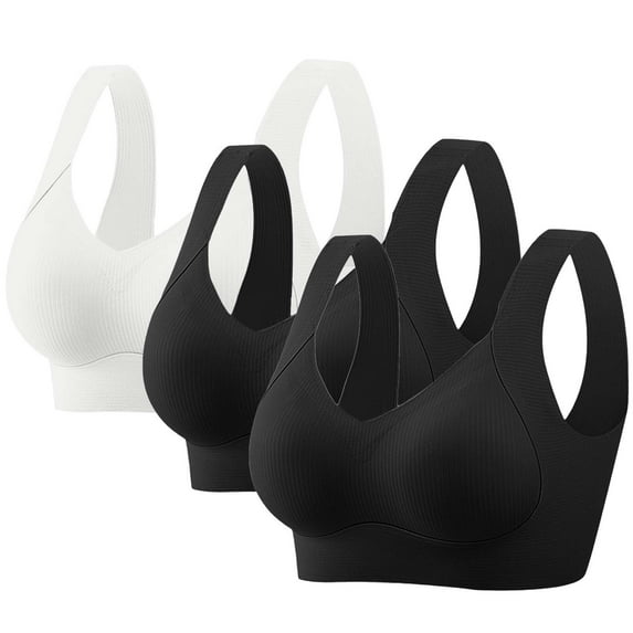 gbyLJF 3PC Women's Plus Size Underwear Solid Color Seamless Comfort Sports Bras Full Coverage Gathered Bras Without Underwire Daily Bras