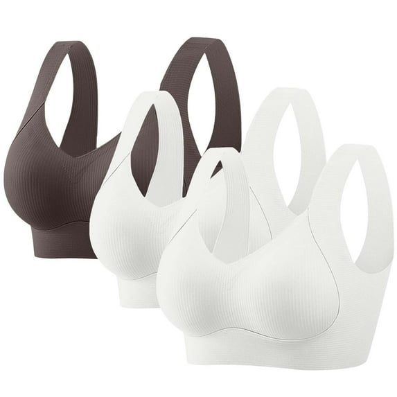 gbyLJF 3PC Women's Plus Size Underwear Solid Color Seamless Comfort Sports Bras Full Coverage Gathered Bras Without Underwire Daily Bras