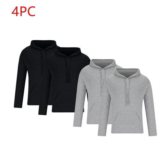 gbyLJF 4PC Men's Casual Hoodie Solid Color Drawstring Round Neck Pullover Top Long Sleeve Sweatshirt with Pocket Daily Sports Shirts