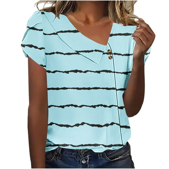 gbyLJF Blouses for Women Dressy Casual Sexy V Neck Tee Deep V Neck Tops for Women Women's Summer Tops Light Blue S