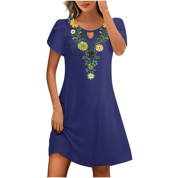 gbyLJF Boho Formal Dress for Women Dress Plus Size Womens Casual Summer Dress A Line Prom Dress A08_Navy L