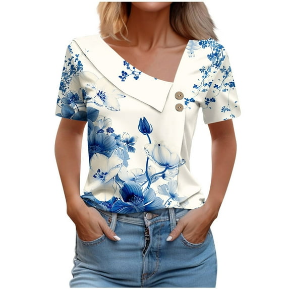 gbyLJF Business Casual Tops for Women Womens Basic Tee Casual Dress Shirts for Women Casual Tops Women Blue L