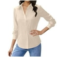 thumbnail image 1 of gbyLJF Button Down Shirts for Women Slim Fit Work Office Dress Shirts Solid Color Long Sleeve Wrinkle Free Lapel Blouse Tops, 1 of 5