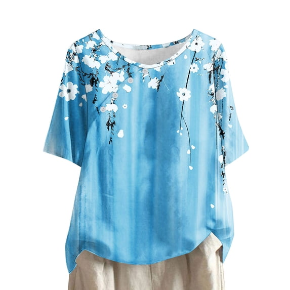 gbyLJF Cap Sleeve Tops for Women Womens Tie Dye Shirts Tunics for Women To Wear with Leggings Dressy Yoga Tops Sky Blue L