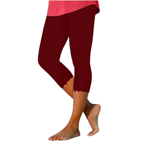 gbyLJF Capri Leggings for Women 2024 Summer High Waist Capris Knee Length Yoga Capri Pants Beach Cropped Pants A01_Wine M