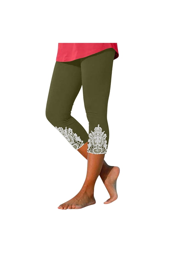 Capri Leggings for Women Summer Casual Solid Color Beach Cropped Pants Stretch Sweat Breathable Joggers Capris Army Green XXL