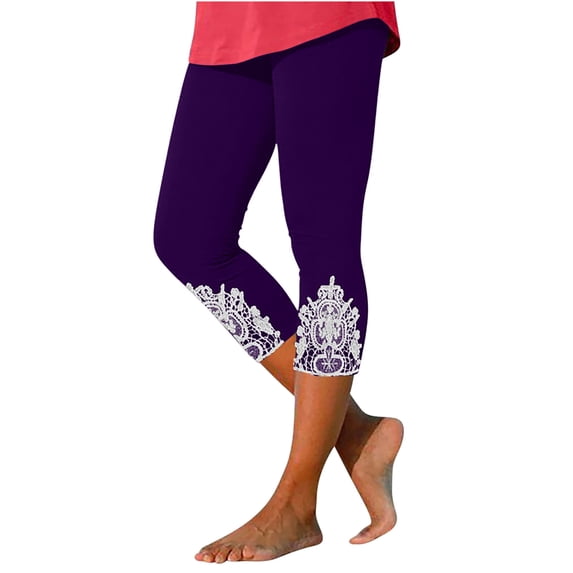gbyLJF Capri Leggings for Women Summer Casual Solid Color Beach Cropped Pants Stretch Sweat Breathable Joggers Capris Purple S