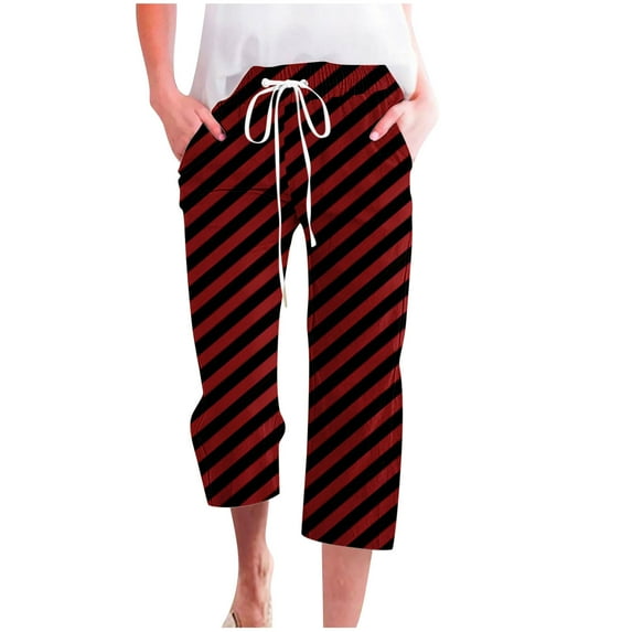 gbyLJF Capri Pants for Women Casual Summer Drawstring Elastic High Waist Linen Pants Straight Wide Leg Cropped Trousers