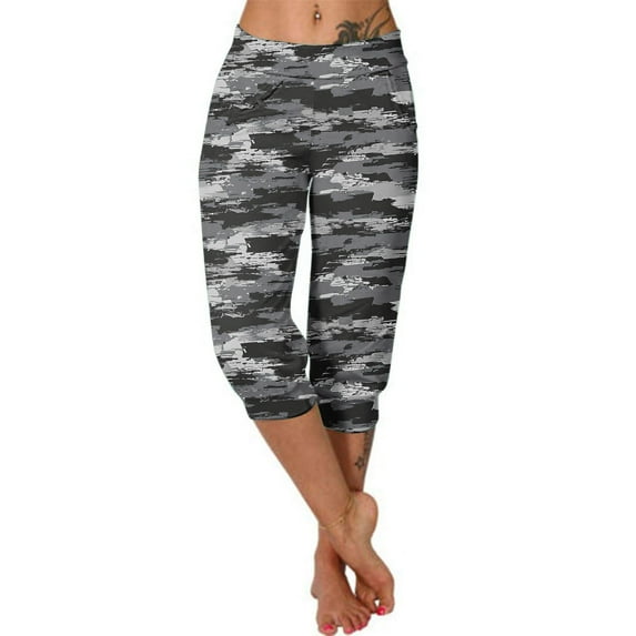 gbyLJF Capri Pants for Women Summer Casual Camo Print Yoga Pants Cinch Bottom Baggy Joggers Workout Sweatpants A03_Gray M