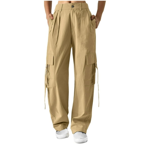 gbyLJF Cargo Pants for Women Fashion Street Parachute Baggy Workout Joggers Pants Y2k Cargo Pants with Pockets Khaki S