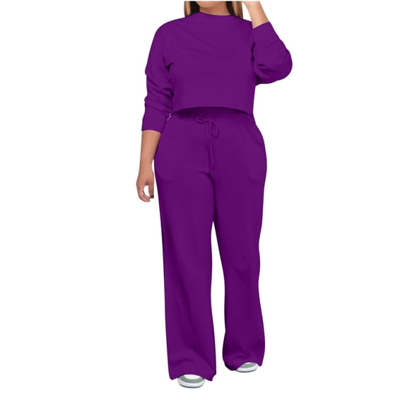 gbyLJF Casual Sets for Women 2 Piece Loungewear Set for Women Plus Size Outfits for Women 2 Piece Sets Comfy Sets Purple M