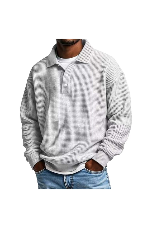 Casual Sweatshirt for Men Long Sleeve Solid Color Half Button Lapel Pullover Shirts Loose Small Checkered Tops Sweater