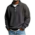thumbnail image 1 of gbyLJF Casual Sweatshirt for Men Long Sleeve Solid Color Half Button Lapel Pullover Shirts Loose Small Checkered Tops Sweater, 1 of 3