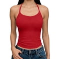 thumbnail image 1 of gbyLJF Casual Tank Tops for Women Solid Color Round Neck Sleeveless Ribbed Knit Tee Summer Basic T-Shirts Red,S, 1 of 6
