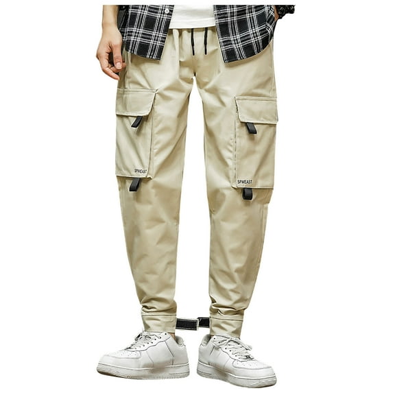gbyLJF Casual Work Pants for men Loose Fit Elastic Waist Drawstring Long Pants Outdoor Hiking Waterproof Sweatpants with Multiple Pockets