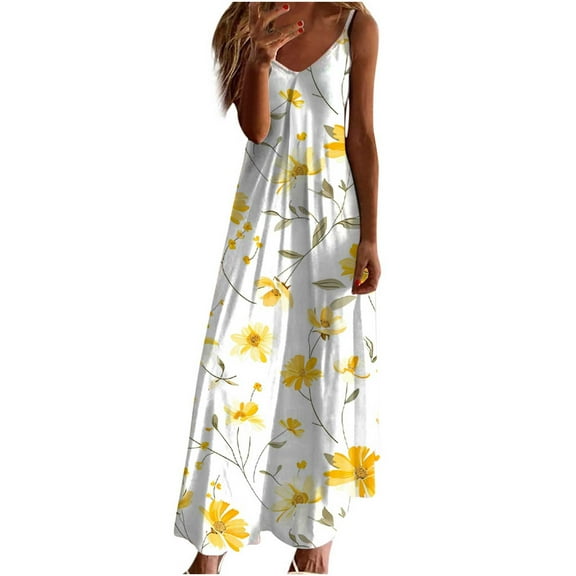 gbyLJF Chiffon Dress for Women Dress with Ruffles Oversized Dress for Women Floral Slip Dress Yellow L