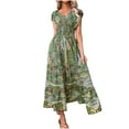 thumbnail image 1 of gbyLJF Chiffon Ruffle Dress Floral Chiffon Dress Dress for Summer Fashion Ruffle Tube Dress Green L, 1 of 3