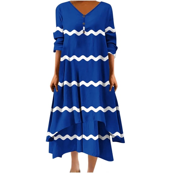 gbyLJF Cocktail Dress for Women Plus Causal Dress Business Casual Summer Dress Printed Dress Blue 3XL