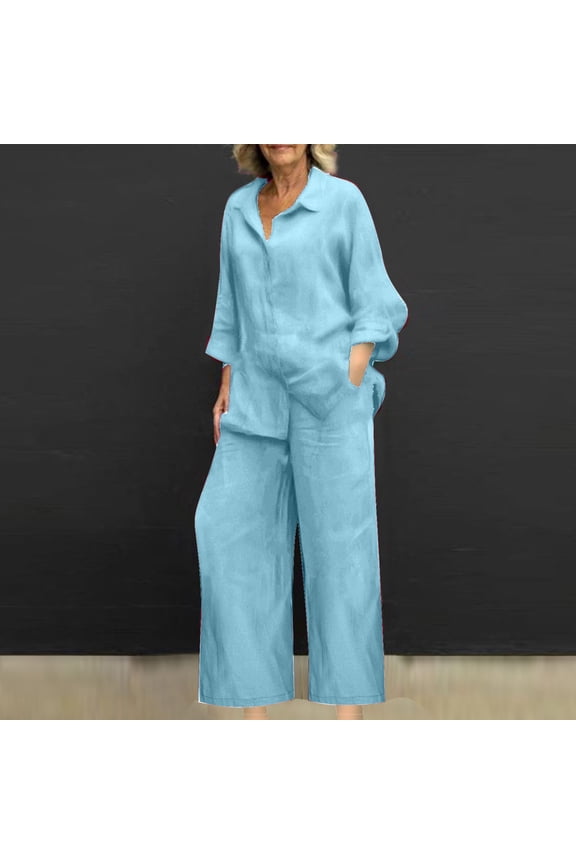 Comfortable Clothes for Women Two Piece Womens Outfits Workout 2 Piece Sets for Women Fold Over Leggings Set Sky Blue,M