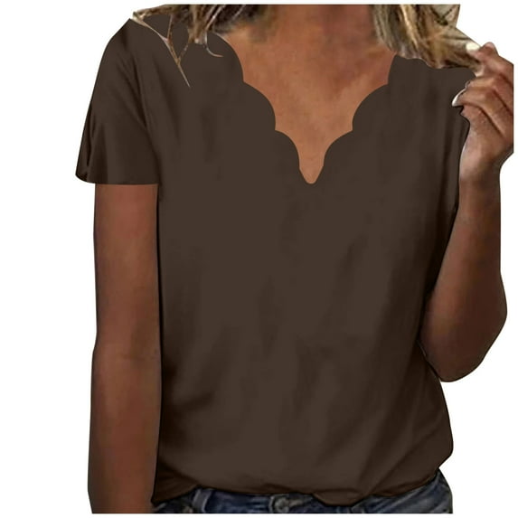 gbyLJF Compression Shirt for Women Y2K Going Out Tops Dressy Short Sleeve Tops for Women Beach Shirts Brown M