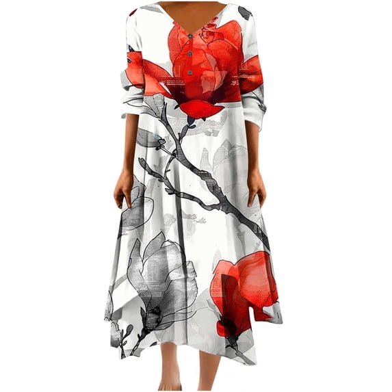 gbyLJF Cotton Dress with Pockets Dress Knee Length Cocktail Summer Dress Summer Dress Formal Red M