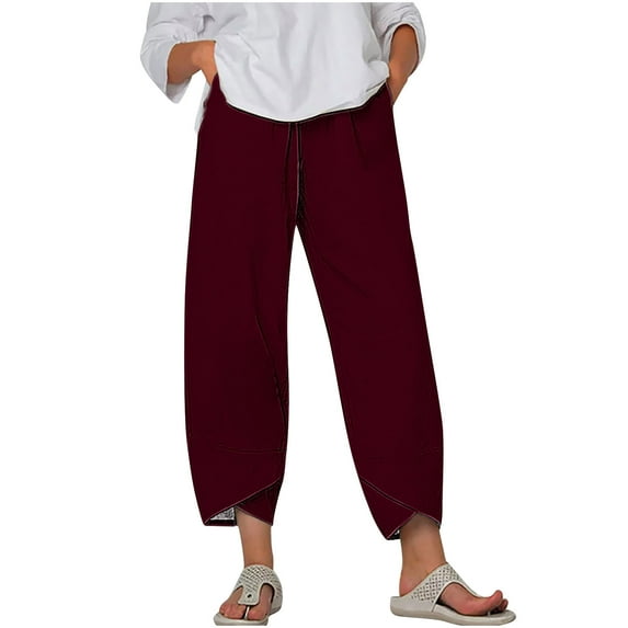 gbyLJF Cotton Linen Pants for Women Summer Casual Capri Pants Loose Fit Cropped Comfy Baggy Trousers with Pockets A03_Brown S