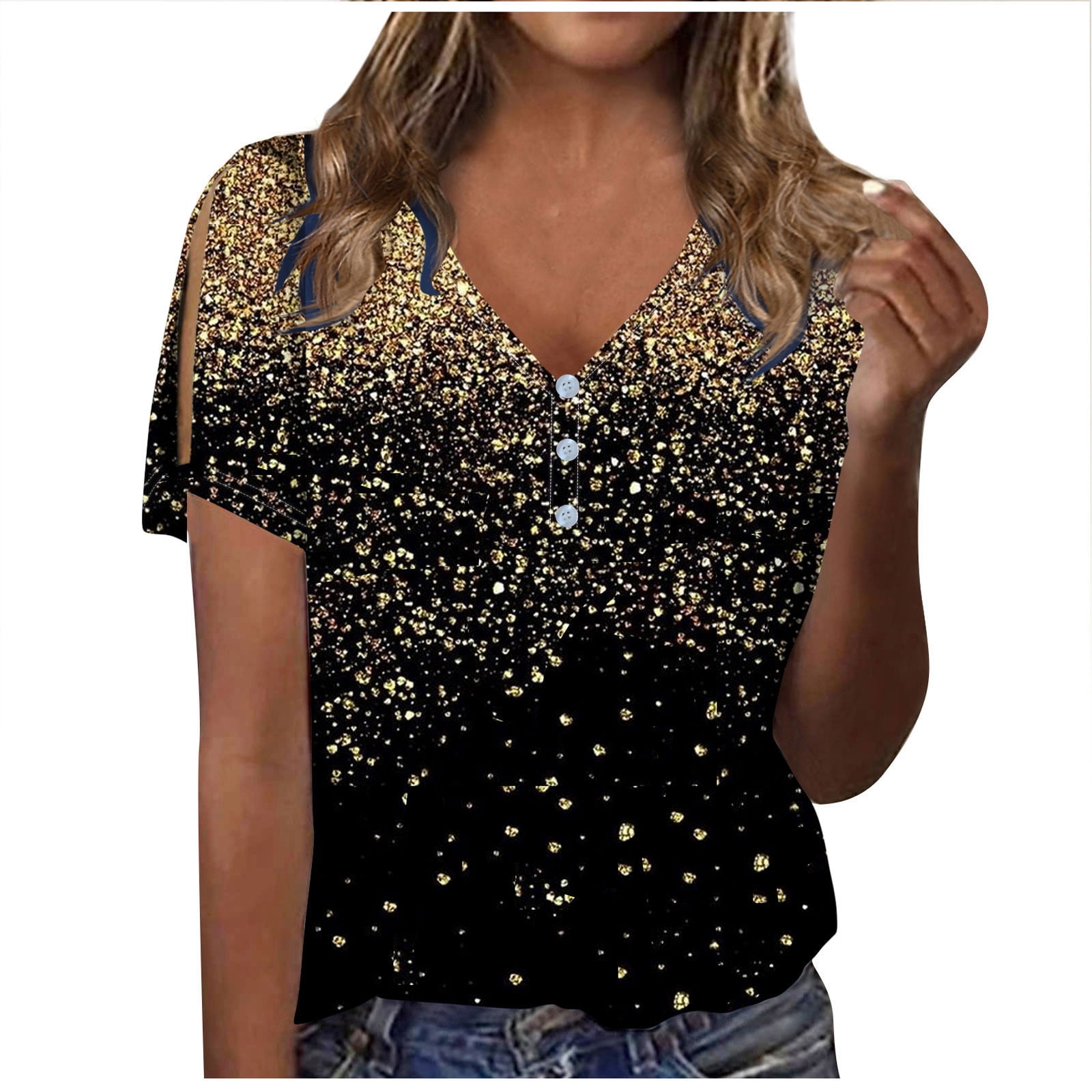 gbyLJF Cotton Night Shirts for Women Blouses for Women Dressy Short Sleeve  Tops for Women Beach Shirts Gold XL - Walmart.com