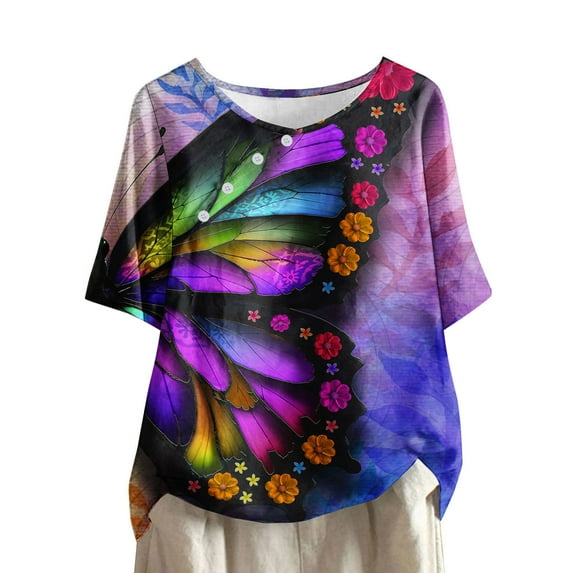 gbyLJF Cotton Tunics for Women Summer Dressy Tunic Tops Tunic Pullover for Women Women's Plus Size Tops Multicolor 3XL