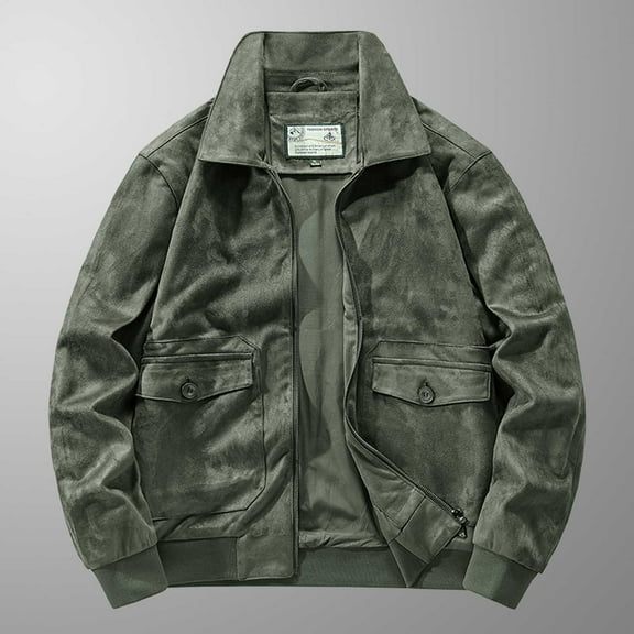 gbyLJF Deerskin Fleece Jacket for Men Solid Color Long Sleeve Zipper Coat Casual Loose Fit Lapel Blouse with Pockets