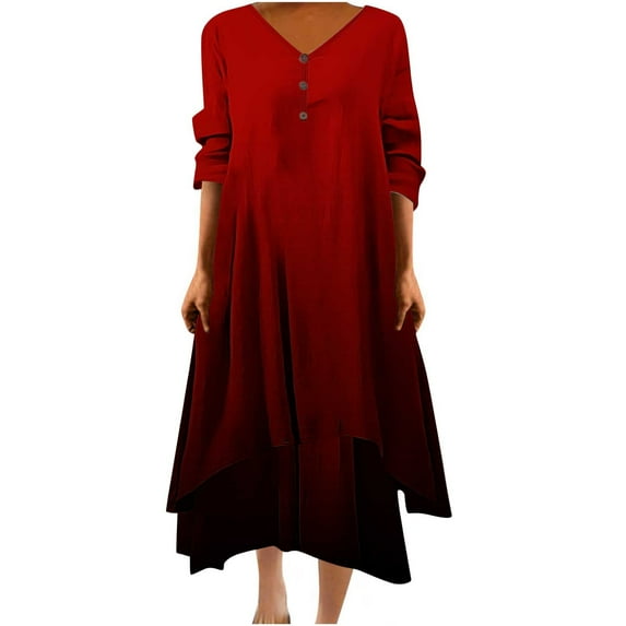 gbyLJF Elastic Waist Dress for Women Floral Dress Summer Business Dress Womens Ribbed Dress Red 3XL