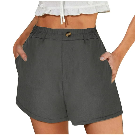 gbyLJF Elastic Waist Shorts for Women Summer Loose Fit Casual Shorts Comfy Cotton Linen Casualwear Shorts Dark Gray L