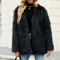 thumbnail image 1 of gbyLJF Faux Fur Overcoat Winter for Women Lapel Plush Jackets Coat Cozy Soft Warm Lightweight Windproof Outwear Black 3XL, 1 of 5