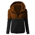 thumbnail image 1 of gbyLJF Female Fuzzy Half Zip Pullover Patchwork Long Sleeve Hooded Sweatshirt Double-sided Fleece Half-opening Hoodie with Pocket, 1 of 3