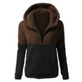 thumbnail image 1 of gbyLJF Female Fuzzy Half Zip Pullover Patchwork Long Sleeve Hooded Sweatshirt Double-sided Fleece Half-opening Hoodie with Pocket, 1 of 3