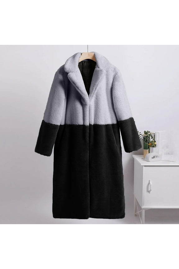 Fleece Overcoat for Women Turn Down Collar Outerwear Winter Warm Faux Fur Coat Jacket Fuzzy Loose Long Sleeve Coats