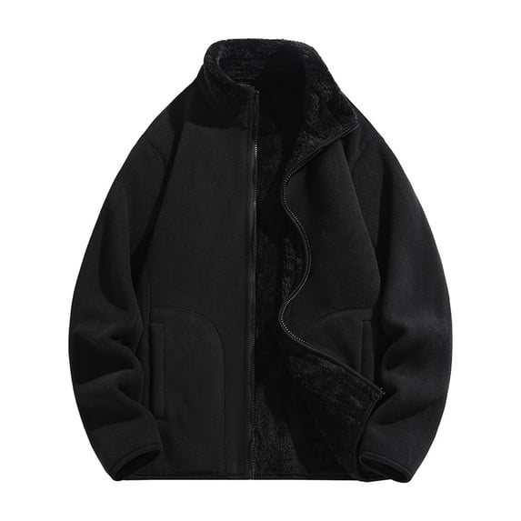 gbyLJF Fleece-lined Jacket for Men Solid Color Long Sleeve Zip Up Jackets Winter Thickened Outwear Coats with Pockets