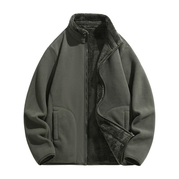 gbyLJF Fleece-lined Jacket for Men Solid Color Long Sleeve Zip Up Jackets Winter Thickened Outwear Coats with Pockets