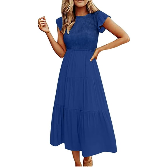 gbyLJF Floral Chiffon Dress Plus Size Dress Form Cocktail Party Dress for Women Boat Dress Blue L