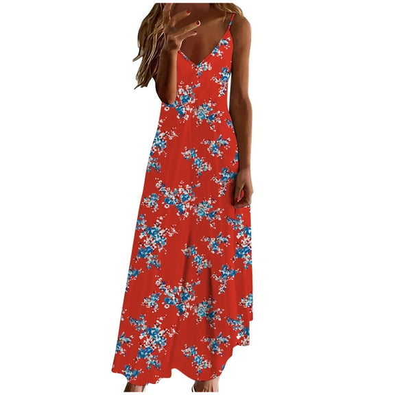 gbyLJF Flowy Boho Dress for Women Retro Prom Dress Summer Dress Casual Women Knee Length Dress A02_Red L