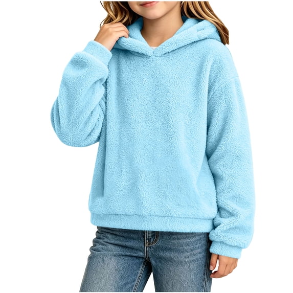 gbyLJF Girls Fuzzy Hoodies with Bear Ears Cute Sherpa Fleece Hooded Sweatshirt Youth Preppy Soft Winter Outwear