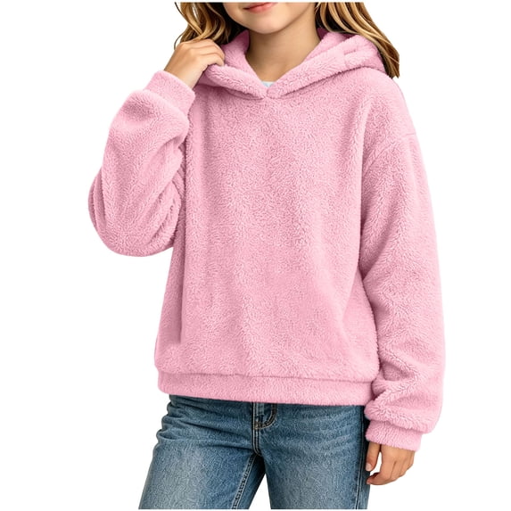 gbyLJF Girls Fuzzy Hoodies with Bear Ears Cute Sherpa Fleece Hooded Sweatshirt Youth Preppy Soft Winter Outwear