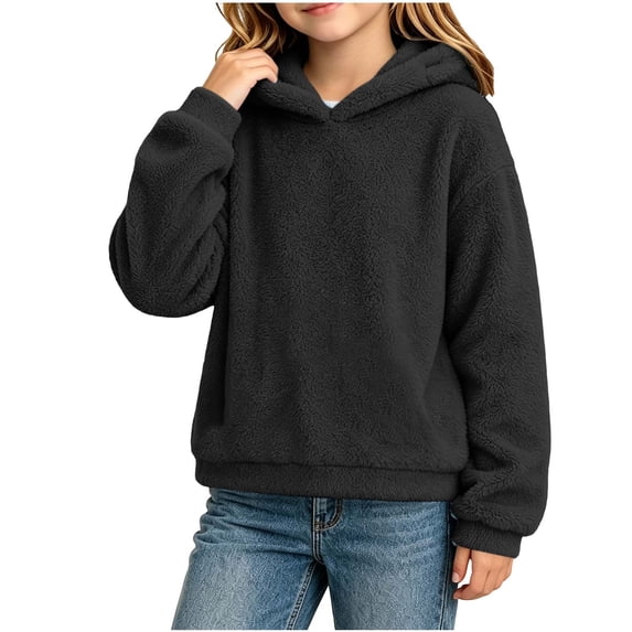 gbyLJF Girls Fuzzy Hoodies with Bear Ears Cute Sherpa Fleece Hooded Sweatshirt Youth Preppy Soft Winter Outwear