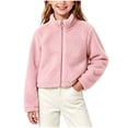 thumbnail image 1 of gbyLJF Girls Zip Up Fleece Jacket Stand Up Collar Fuzzy Outerwear Lightweight Soft Plush Winter Coat, 1 of 7