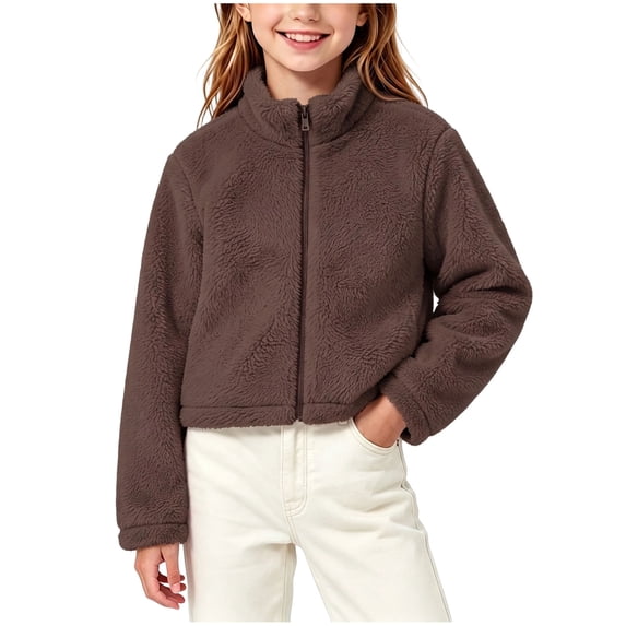 gbyLJF Girls Zip Up Fleece Jacket Stand Up Collar Fuzzy Outerwear Lightweight Soft Plush Winter Coat